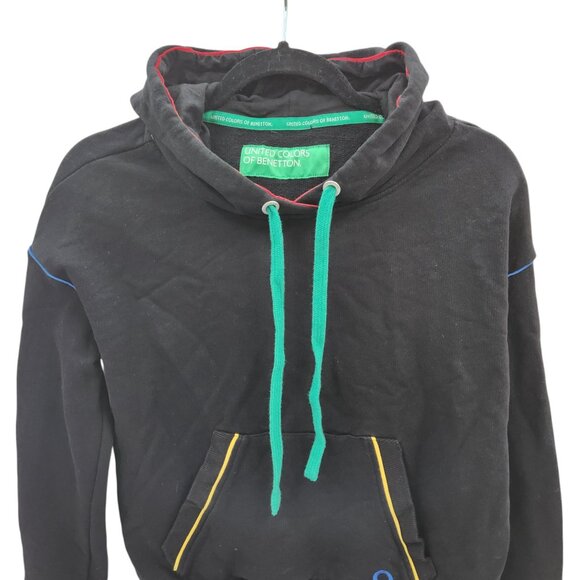 United Colors Of Benetton Black Hoodie With Colorful Accents & Kangaroo Pocket - Picture 5 of 7